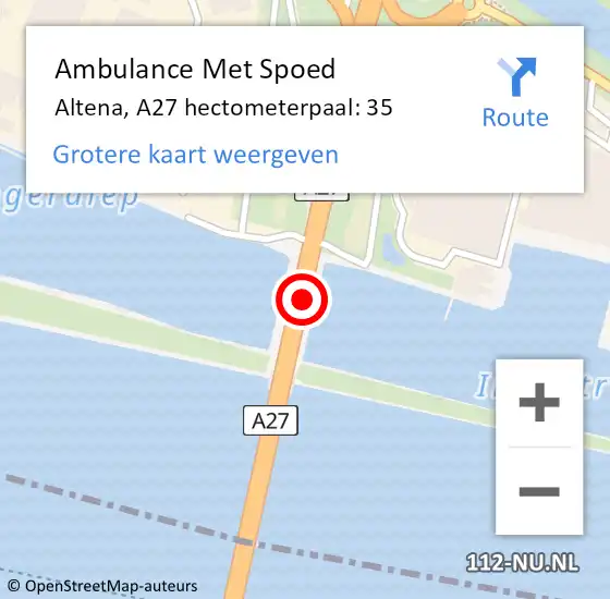 Locatie op kaart van de 112 melding: Ambulance Met Spoed Naar Altena, A27 hectometerpaal: 35 op 24 juni 2024 08:28