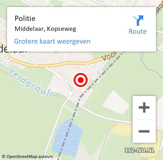 Locatie op kaart van de 112 melding: Politie Middelaar, Kopseweg op 24 juni 2024 08:45