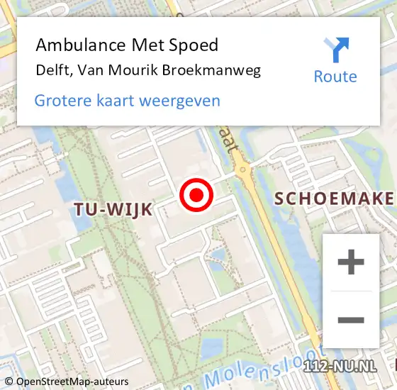 Locatie op kaart van de 112 melding: Ambulance Met Spoed Naar Delft, Van Mourik Broekmanweg op 24 juni 2024 08:52