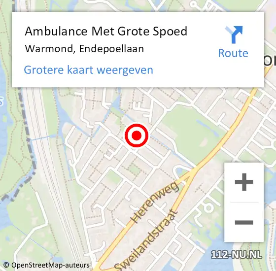 Locatie op kaart van de 112 melding: Ambulance Met Grote Spoed Naar Warmond, Endepoellaan op 24 juni 2024 08:55