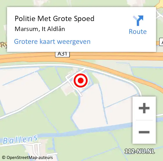 Locatie op kaart van de 112 melding: Politie Met Grote Spoed Naar Marsum, It Aldlân op 24 juni 2024 09:00