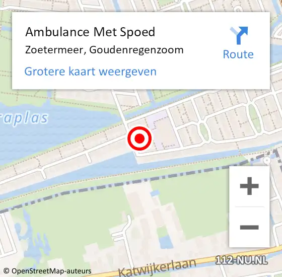 Locatie op kaart van de 112 melding: Ambulance Met Spoed Naar Zoetermeer, Goudenregenzoom op 24 juni 2024 09:01