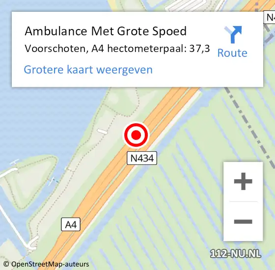 Locatie op kaart van de 112 melding: Ambulance Met Grote Spoed Naar Voorschoten, A4 hectometerpaal: 37,3 op 24 juni 2024 09:02
