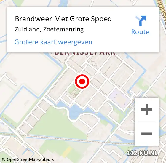 Locatie op kaart van de 112 melding: Brandweer Met Grote Spoed Naar Zuidland, Zoetemanring op 24 juni 2024 09:04