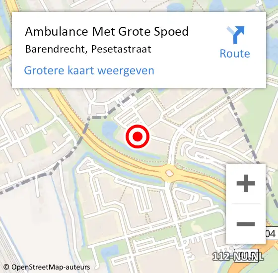 Locatie op kaart van de 112 melding: Ambulance Met Grote Spoed Naar Barendrecht, Pesetastraat op 24 juni 2024 09:17