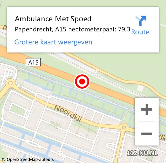 Locatie op kaart van de 112 melding: Ambulance Met Spoed Naar Papendrecht, A15 hectometerpaal: 79,3 op 24 juni 2024 09:23