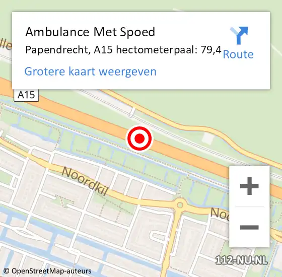 Locatie op kaart van de 112 melding: Ambulance Met Spoed Naar Papendrecht, A15 hectometerpaal: 79,4 op 24 juni 2024 09:38