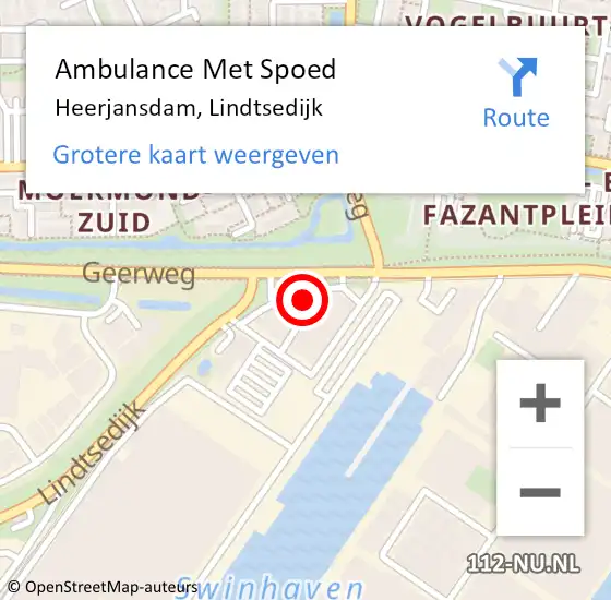 Locatie op kaart van de 112 melding: Ambulance Met Spoed Naar Heerjansdam, Lindtsedijk op 24 juni 2024 09:45