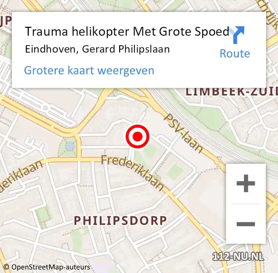 Locatie op kaart van de 112 melding: Trauma helikopter Met Grote Spoed Naar Eindhoven, Gerard Philipslaan op 24 juni 2024 10:02