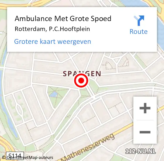 Locatie op kaart van de 112 melding: Ambulance Met Grote Spoed Naar Rotterdam, P.C.Hooftplein op 24 juni 2024 10:10