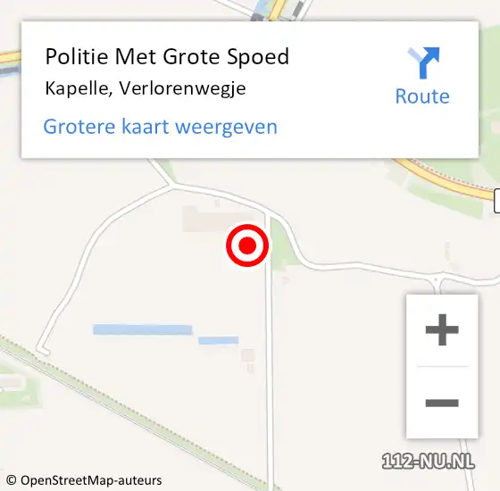 Locatie op kaart van de 112 melding: Politie Met Grote Spoed Naar Kapelle, Verlorenwegje op 24 juni 2024 10:33