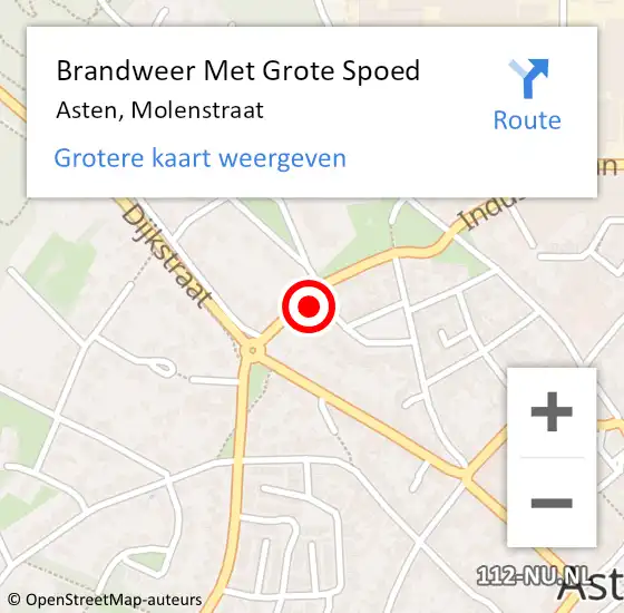 Locatie op kaart van de 112 melding: Brandweer Met Grote Spoed Naar Asten, Molenstraat op 24 juni 2024 10:34