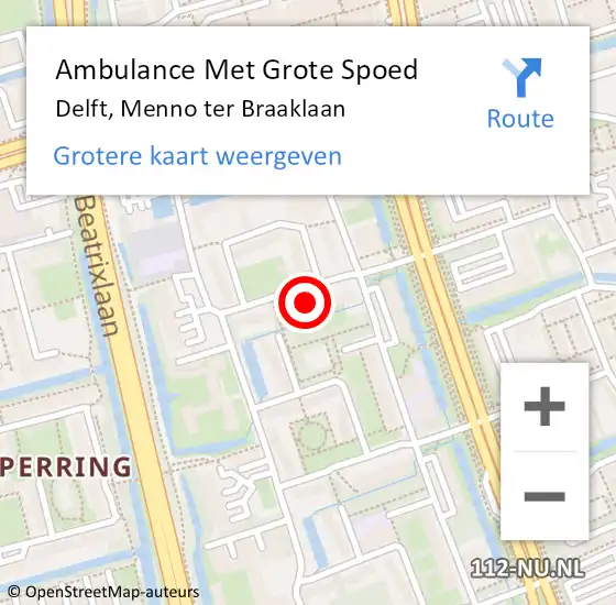 Locatie op kaart van de 112 melding: Ambulance Met Grote Spoed Naar Delft, Menno ter Braaklaan op 24 juni 2024 10:35