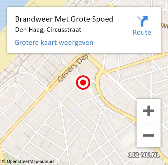 Locatie op kaart van de 112 melding: Brandweer Met Grote Spoed Naar Den Haag, Circusstraat op 24 juni 2024 10:47