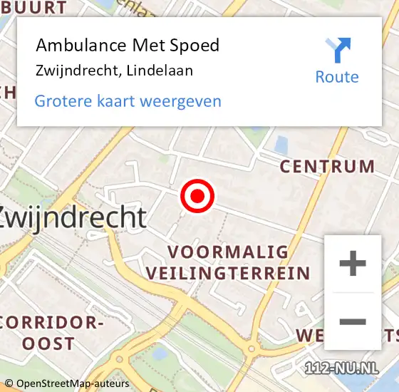 Locatie op kaart van de 112 melding: Ambulance Met Spoed Naar Zwijndrecht, Lindelaan op 24 juni 2024 10:48