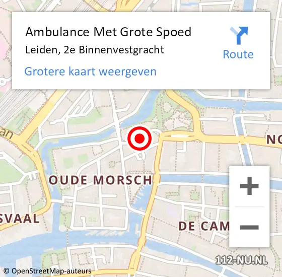 Locatie op kaart van de 112 melding: Ambulance Met Grote Spoed Naar Leiden, 2e Binnenvestgracht op 24 juni 2024 10:52