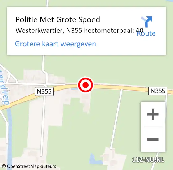 Locatie op kaart van de 112 melding: Politie Met Grote Spoed Naar Westerkwartier, N355 hectometerpaal: 40 op 24 juni 2024 11:06