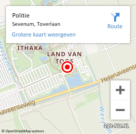 Locatie op kaart van de 112 melding: Politie Sevenum, Toverlaan op 24 juni 2024 11:16