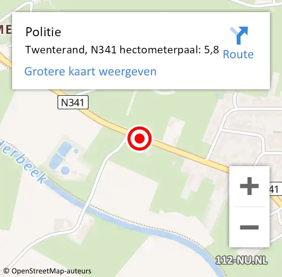 Locatie op kaart van de 112 melding: Politie Twenterand, N341 hectometerpaal: 5,8 op 24 juni 2024 11:27