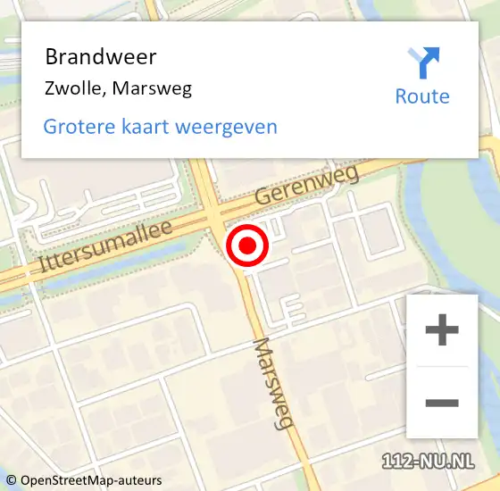 Locatie op kaart van de 112 melding: Brandweer Zwolle, Marsweg op 24 juni 2024 11:31