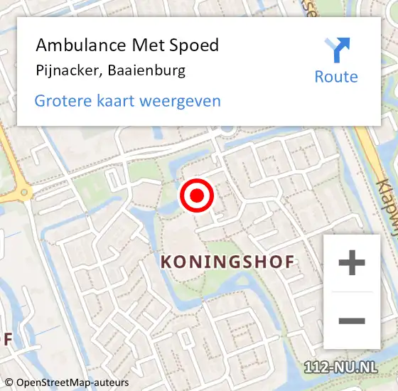 Locatie op kaart van de 112 melding: Ambulance Met Spoed Naar Pijnacker, Baaienburg op 24 juni 2024 11:48