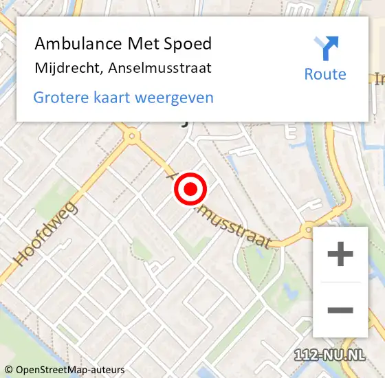 Locatie op kaart van de 112 melding: Ambulance Met Spoed Naar Mijdrecht, Anselmusstraat op 24 juni 2024 11:48