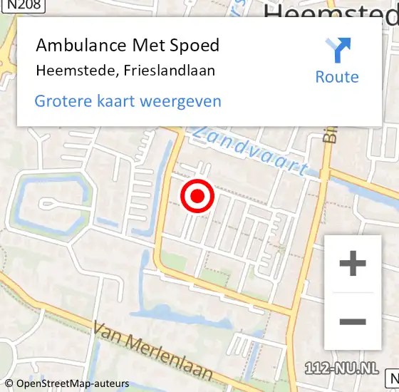 Locatie op kaart van de 112 melding: Ambulance Met Spoed Naar Heemstede, Frieslandlaan op 24 juni 2024 11:58