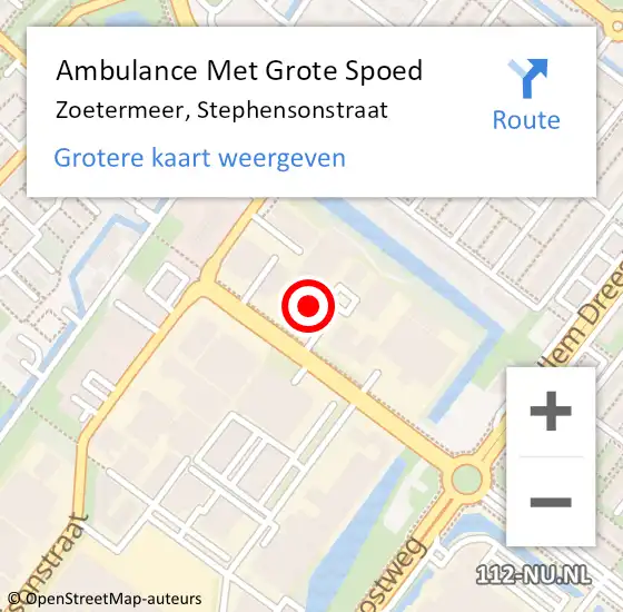 Locatie op kaart van de 112 melding: Ambulance Met Grote Spoed Naar Zoetermeer, Stephensonstraat op 24 juni 2024 12:06