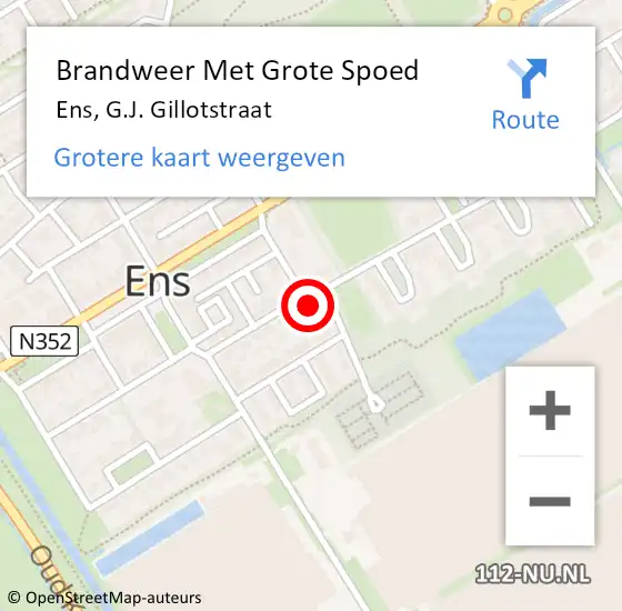 Locatie op kaart van de 112 melding: Brandweer Met Grote Spoed Naar Ens, G.J. Gillotstraat op 24 juni 2024 12:22