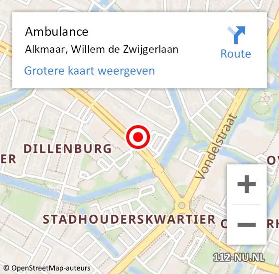 Locatie op kaart van de 112 melding: Ambulance Alkmaar, Willem de Zwijgerlaan op 24 juni 2024 12:55