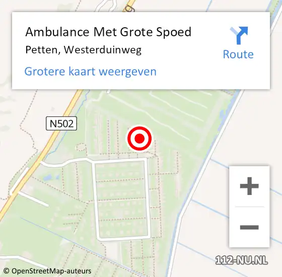 Locatie op kaart van de 112 melding: Ambulance Met Grote Spoed Naar Petten, Westerduinweg op 24 juni 2024 13:11