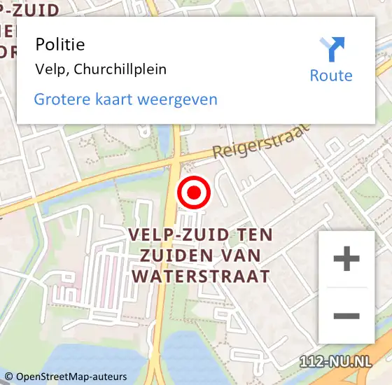 Locatie op kaart van de 112 melding: Politie Velp, Churchillplein op 24 juni 2024 13:50