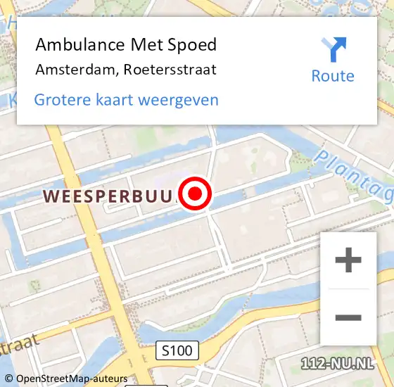 Locatie op kaart van de 112 melding: Ambulance Met Spoed Naar Amsterdam, Roetersstraat op 24 juni 2024 13:56