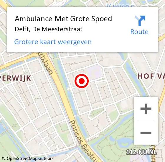 Locatie op kaart van de 112 melding: Ambulance Met Grote Spoed Naar Delft, De Meesterstraat op 24 juni 2024 13:59