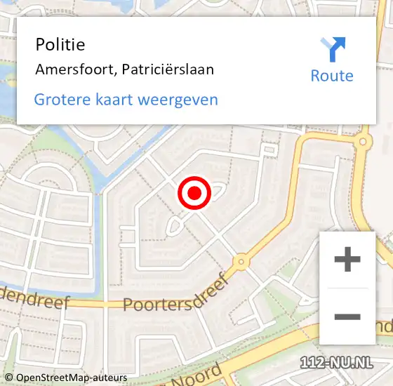 Locatie op kaart van de 112 melding: Politie Amersfoort, Patriciërslaan op 24 juni 2024 14:09