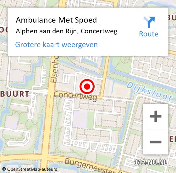 Locatie op kaart van de 112 melding: Ambulance Met Spoed Naar Alphen aan den Rijn, Concertweg op 24 juni 2024 14:09