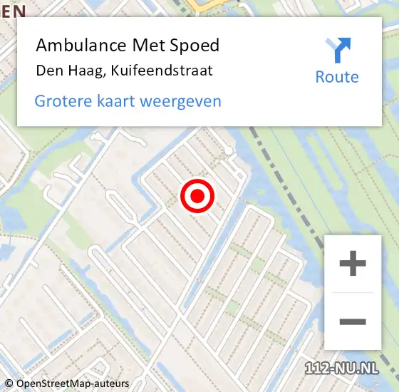 Locatie op kaart van de 112 melding: Ambulance Met Spoed Naar Den Haag, Kuifeendstraat op 24 juni 2024 14:13