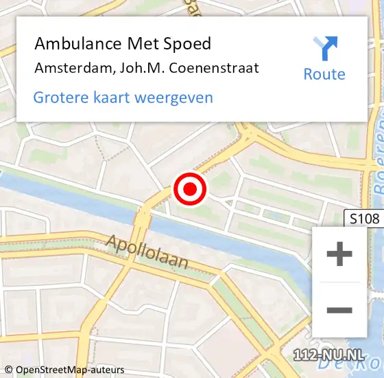 Locatie op kaart van de 112 melding: Ambulance Met Spoed Naar Amsterdam, Joh.M. Coenenstraat op 24 juni 2024 14:41