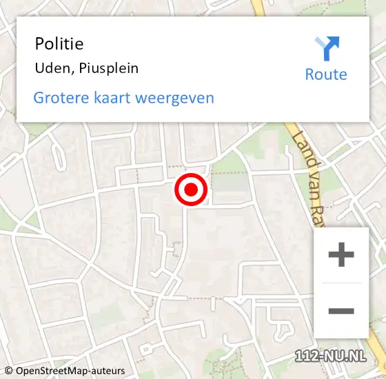 Locatie op kaart van de 112 melding: Politie Uden, Piusplein op 24 juni 2024 14:45