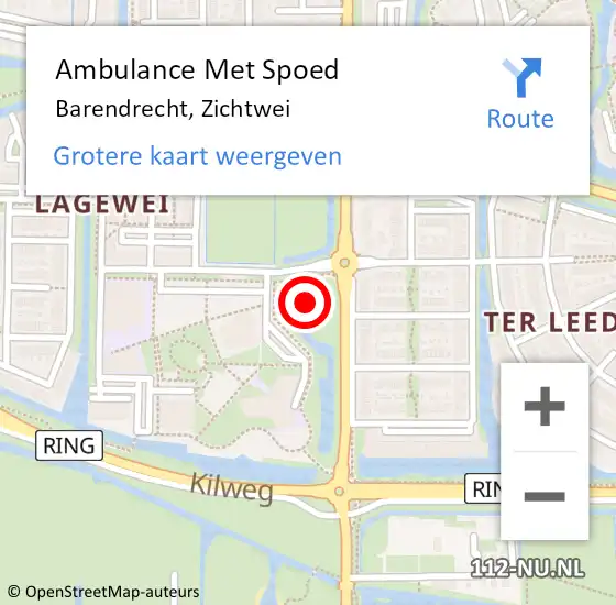 Locatie op kaart van de 112 melding: Ambulance Met Spoed Naar Barendrecht, Zichtwei op 24 juni 2024 15:05