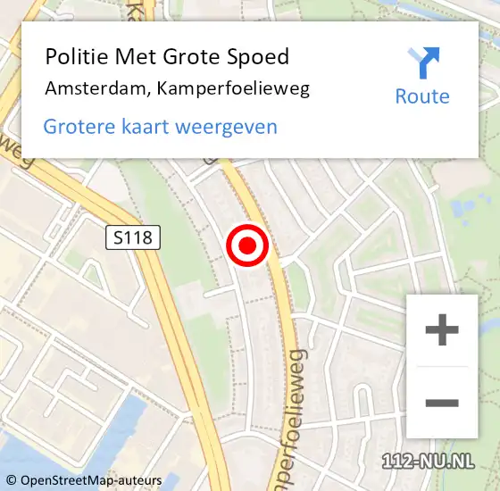 Locatie op kaart van de 112 melding: Politie Met Grote Spoed Naar Amsterdam, Kamperfoelieweg op 24 juni 2024 15:05