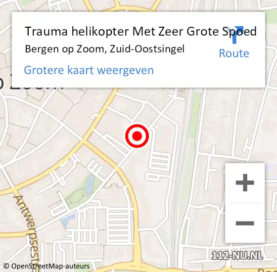 Locatie op kaart van de 112 melding: Trauma helikopter Met Zeer Grote Spoed Naar Bergen op Zoom, Zuid-Oostsingel op 24 juni 2024 15:14