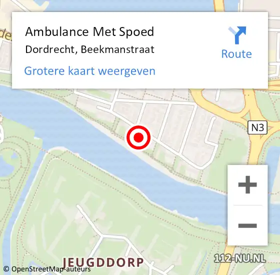 Locatie op kaart van de 112 melding: Ambulance Met Spoed Naar Dordrecht, Beekmanstraat op 24 juni 2024 15:18