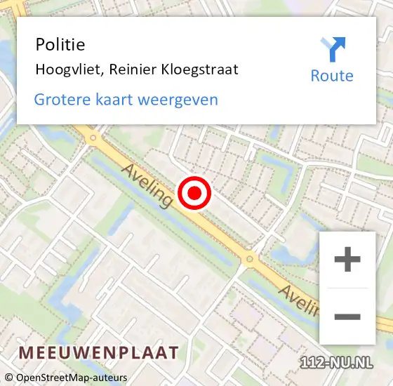 Locatie op kaart van de 112 melding: Politie Hoogvliet, Reinier Kloegstraat op 24 juni 2024 15:26