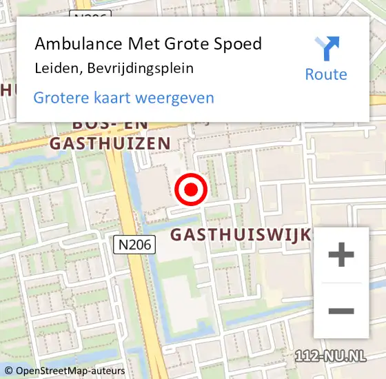 Locatie op kaart van de 112 melding: Ambulance Met Grote Spoed Naar Leiden, Bevrijdingsplein op 24 juni 2024 15:36