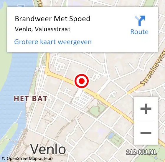 Locatie op kaart van de 112 melding: Brandweer Met Spoed Naar Venlo, Valuasstraat op 24 juni 2024 15:44