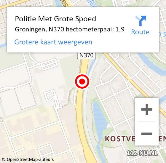 Locatie op kaart van de 112 melding: Politie Met Grote Spoed Naar Groningen, N370 hectometerpaal: 1,9 op 24 juni 2024 15:49