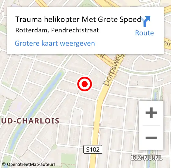 Locatie op kaart van de 112 melding: Trauma helikopter Met Grote Spoed Naar Rotterdam, Pendrechtstraat op 24 juni 2024 15:54