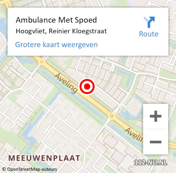 Locatie op kaart van de 112 melding: Ambulance Met Spoed Naar Hoogvliet, Reinier Kloegstraat op 24 juni 2024 16:03