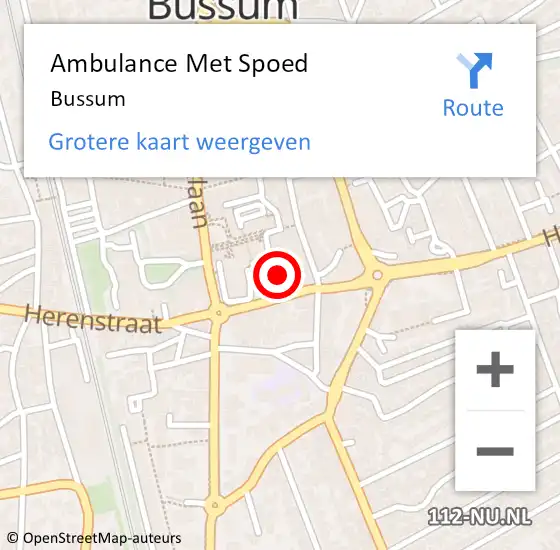 Locatie op kaart van de 112 melding: Ambulance Met Spoed Naar Bussum op 24 juni 2024 16:08